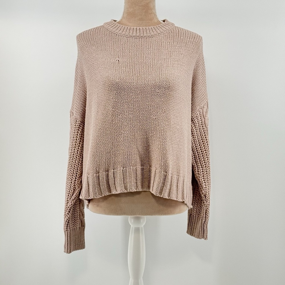 Harper Heritage Womens L Blush Pink Chunky Knit Crew Neck Sweater Long Sleeve